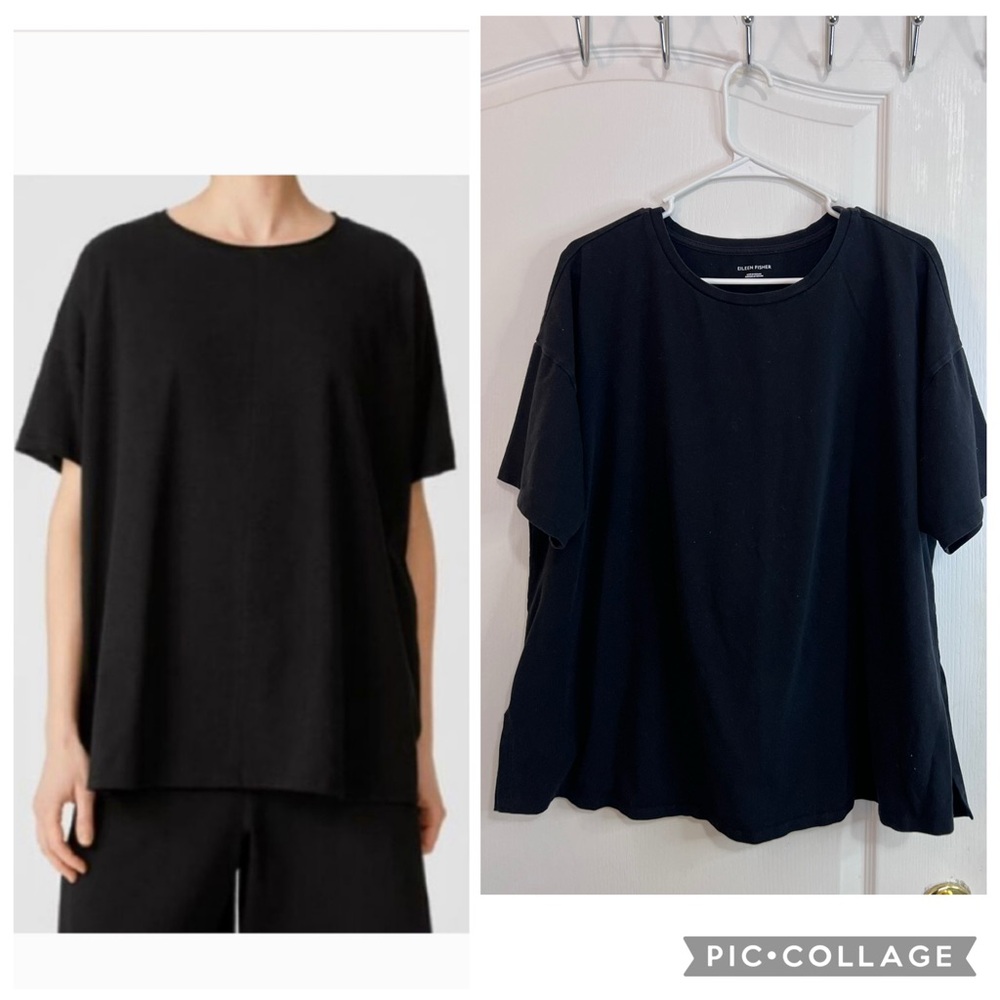 Eileen Fisher Black Relaxed Crewneck Tee size L
